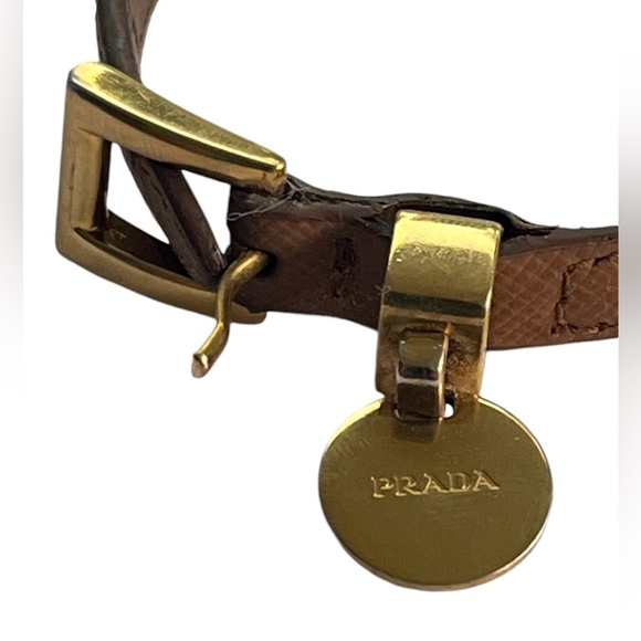 PRADA Buckle Closure Saffiano Leather Bracelet Gold Tone Medium Size - Picture 1 of 9